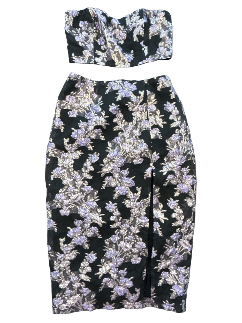 Lulus two piece invite list Floral Jacquard dark romance gothic glam dress NWT M - Picture 5 of 12